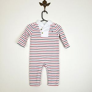Janie and Jack Romper Red White and Blue Stripe 6-12 months